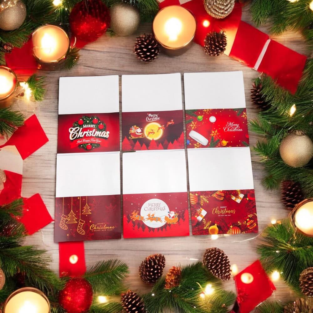Set 6 felicitari de Crăciun cu plic și stickere aleatorii - model 5 - CraftUp
