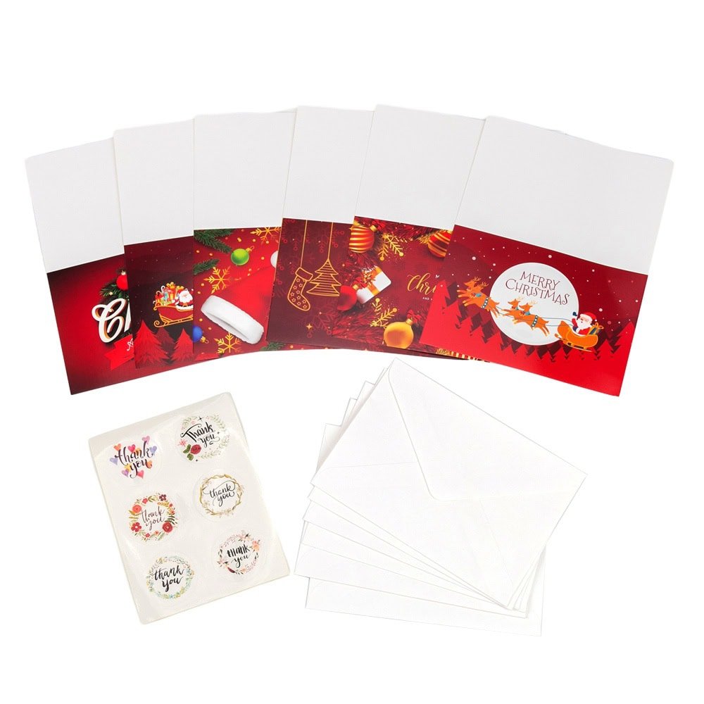Set 6 felicitari de Crăciun cu plic și stickere aleatorii - model 5 - CraftUp