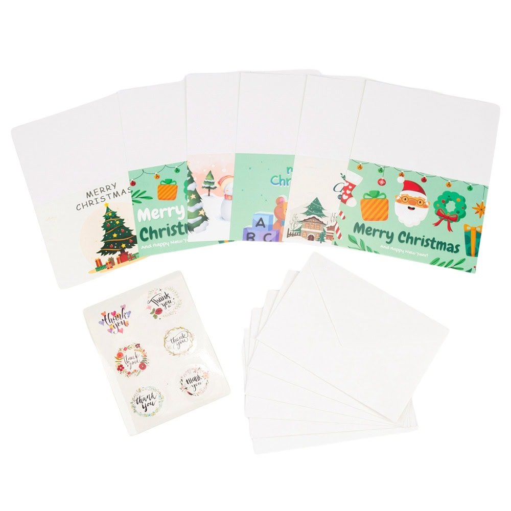 Set 6 felicitari de Crăciun cu plic și stickere aleatorii - model 6 - CraftUp