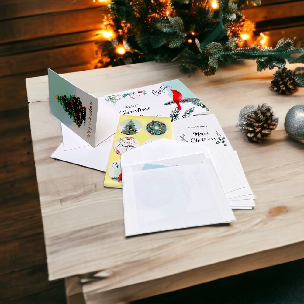 Set 6 felicitări de Crăciun cu sticker și plic - alb 7.2x10.5cm - CraftUp