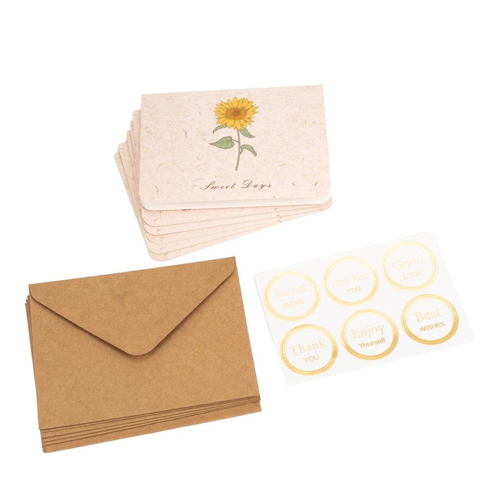 Set 6 felicitări diferite model floral cu text și sticker - bej - CraftUp