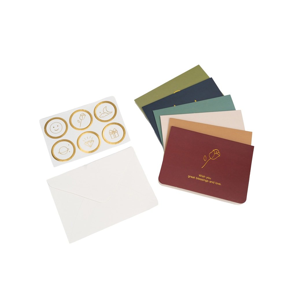 Set 6 felicitări diferite model floral cu text și sticker - multicolor - CraftUp