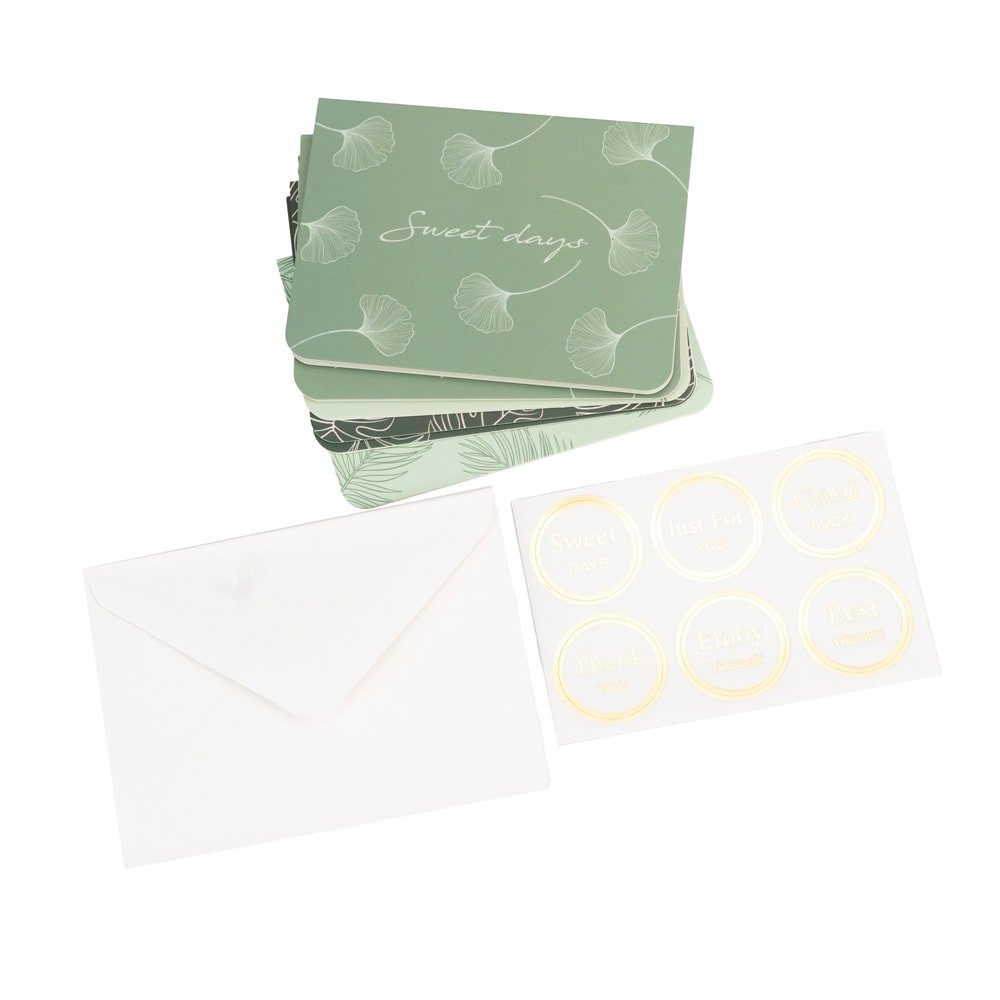 Set 6 felicitări diferite model floral cu text și sticker - verde - CraftUp