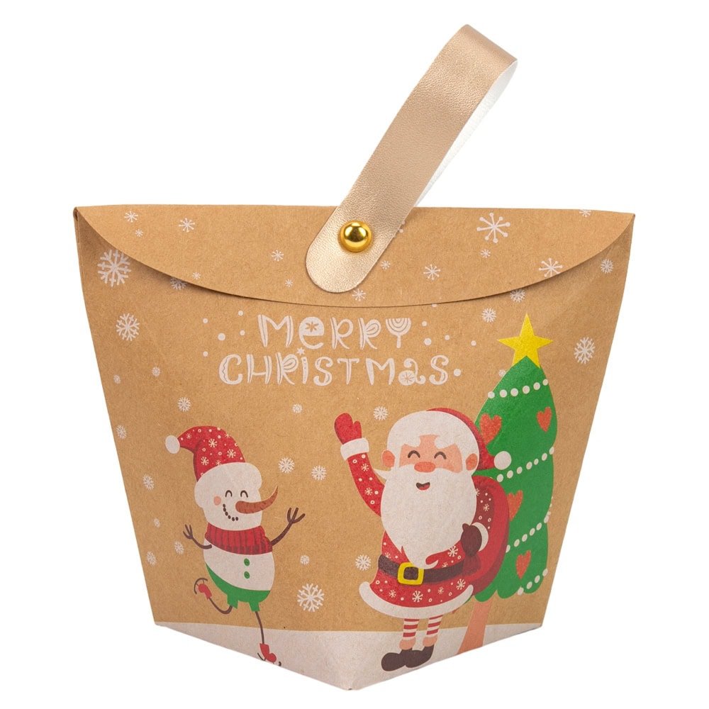 Set 6 pungi trapez modele diferite de Crăciun cu mâner textil - kraft - CraftUp