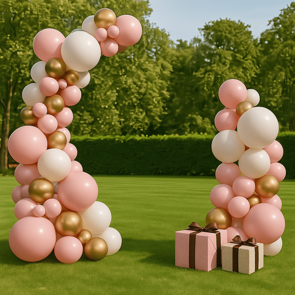 Set 70 baloane stil arcadă Happy Birthday - model 2 roz - CraftUp