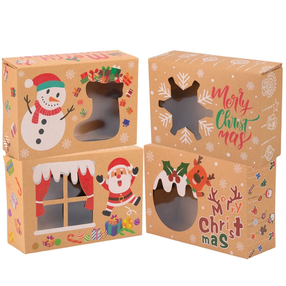 Set 8 cutii Crăciun 4 modele cu fereastră, etichetă si sfoară - kraft - CraftUp