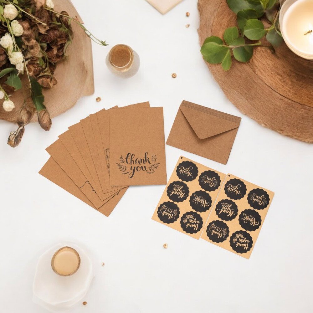 Set 8 felicitări cu plic și sticker cu mesaj Thank you - model 1 - CraftUp