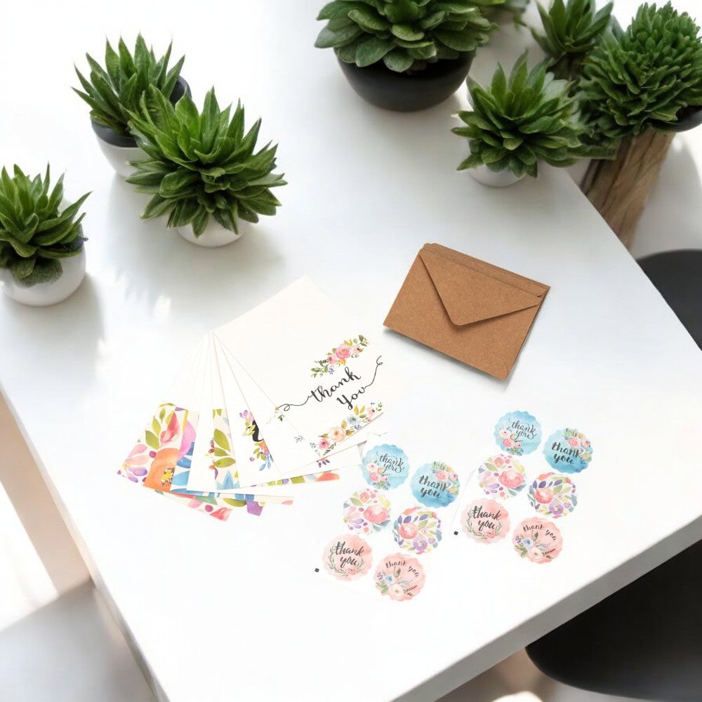 Set 8 felicitări cu plic și sticker cu mesaj Thank you - model 2 - CraftUp