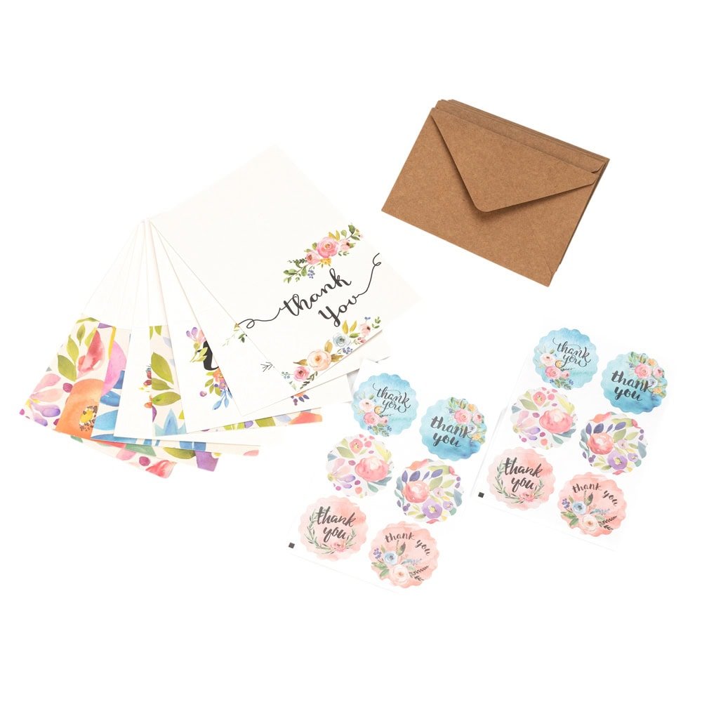 Set 8 felicitări cu plic și sticker cu mesaj Thank you - model 2 - CraftUp