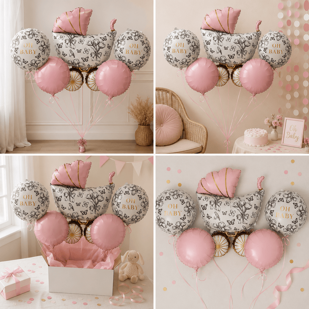 Set baloane Oh Baby cărucior - roz (set 5 buc baloane diferite) - CraftUp