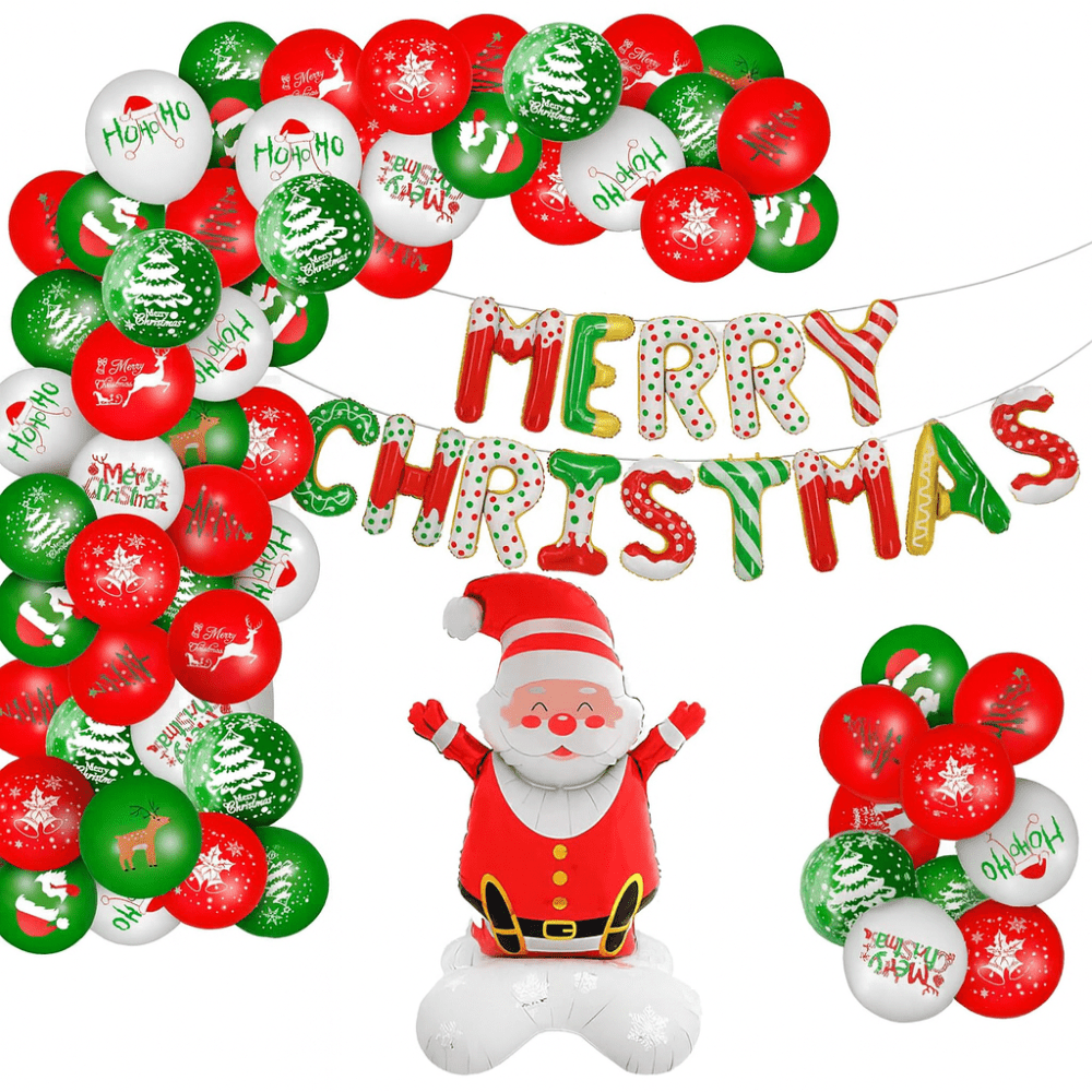 Set decor baloane Crăciun 115 piese cu arc, folie Merry Christmas și Moș Crăciun - CraftUp