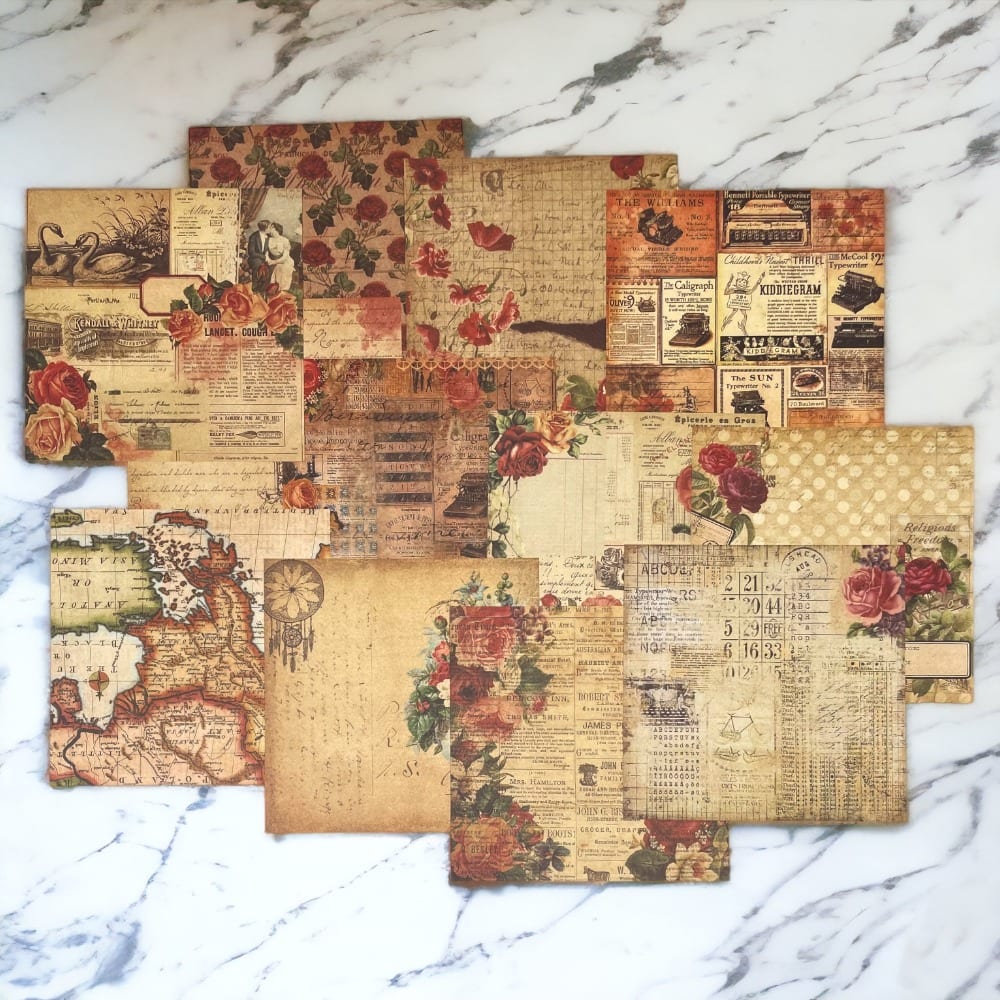 Set foi hârtie creativă 15x15 cm - Model Vintage (set 12 foi) - CraftUp