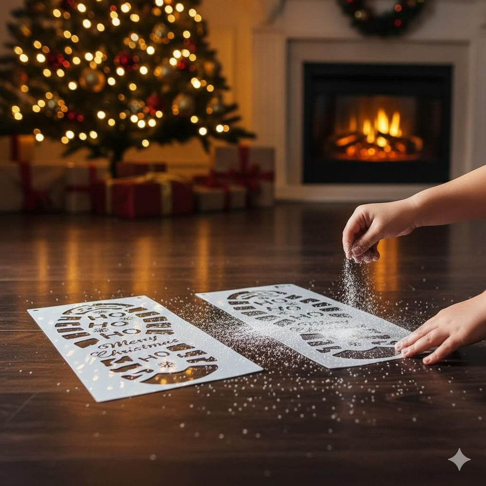 Set șabloane Crăciun din plastic pentru urme de pași - Alb (set 6 buc) - CraftUp