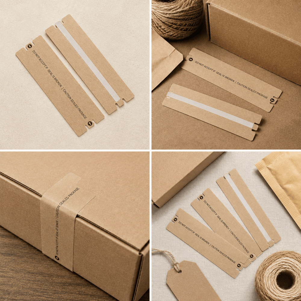 Sigilii adezive de securitate cu text de avertizare - kraft (set 10 buc) - CraftUp