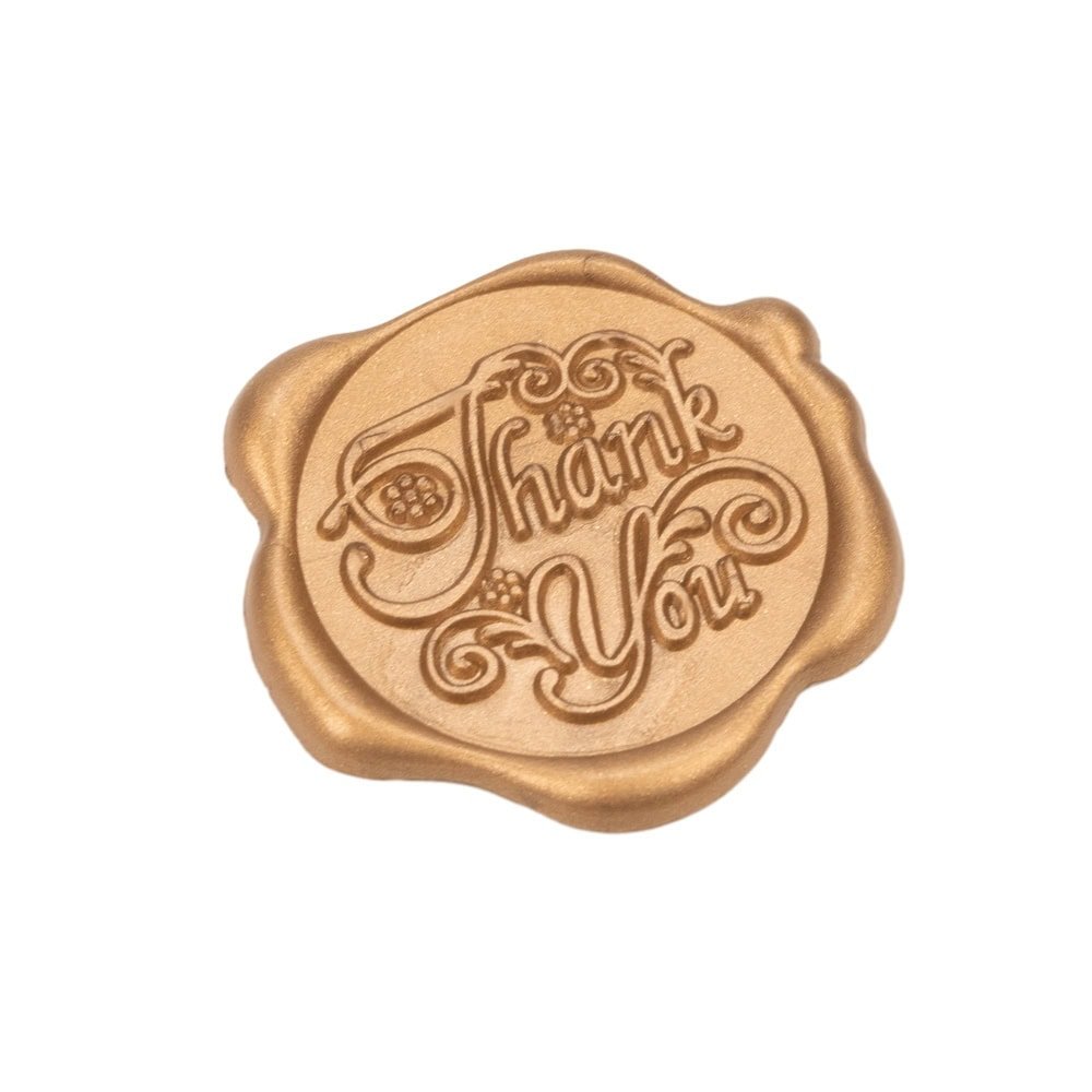 Sigiliu ceară 3cm cu adeziv - model Thank You auriu (set 50 buc) - CraftUp