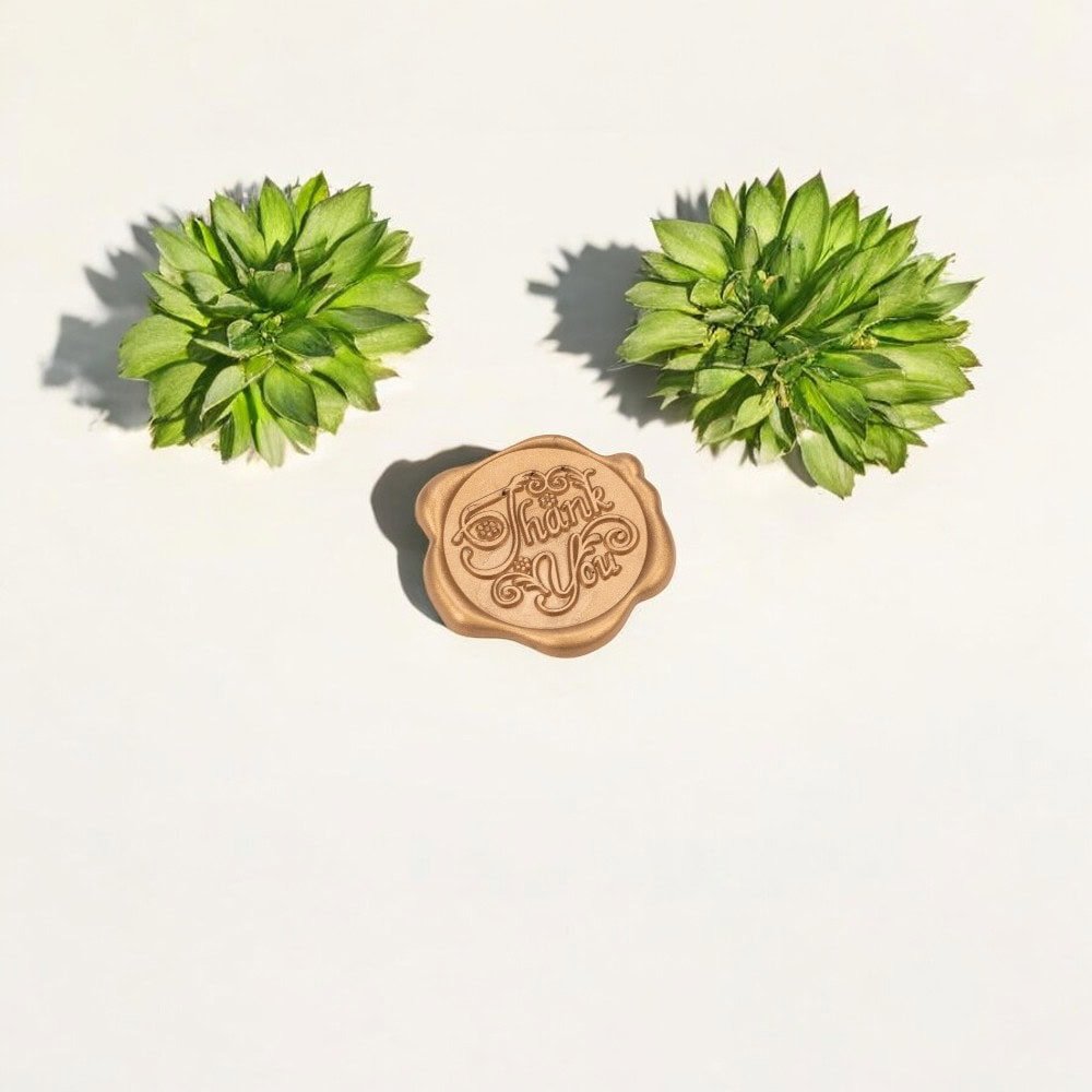 Sigiliu ceară 3cm cu adeziv - model Thank You auriu (set 50 buc) - CraftUp