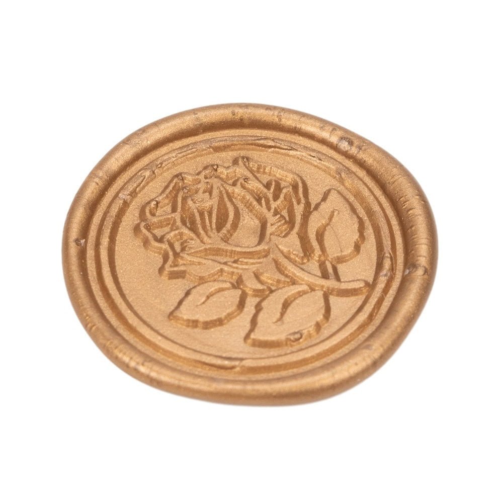 Sigiliu ceară 3cm cu adeziv - model trandafir întreg auriu (set 50 buc) - CraftUp