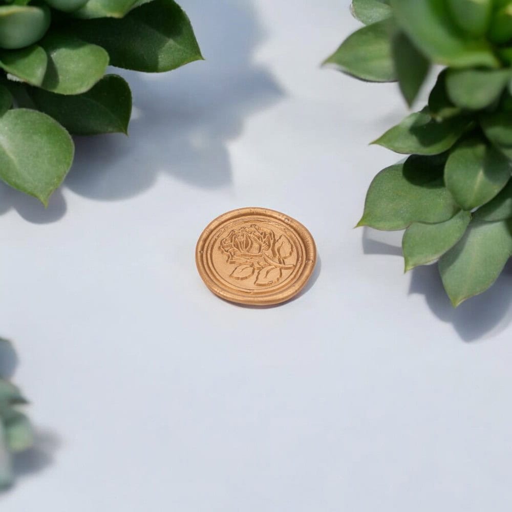 Sigiliu ceară 3cm cu adeziv - model trandafir întreg auriu (set 50 buc) - CraftUp