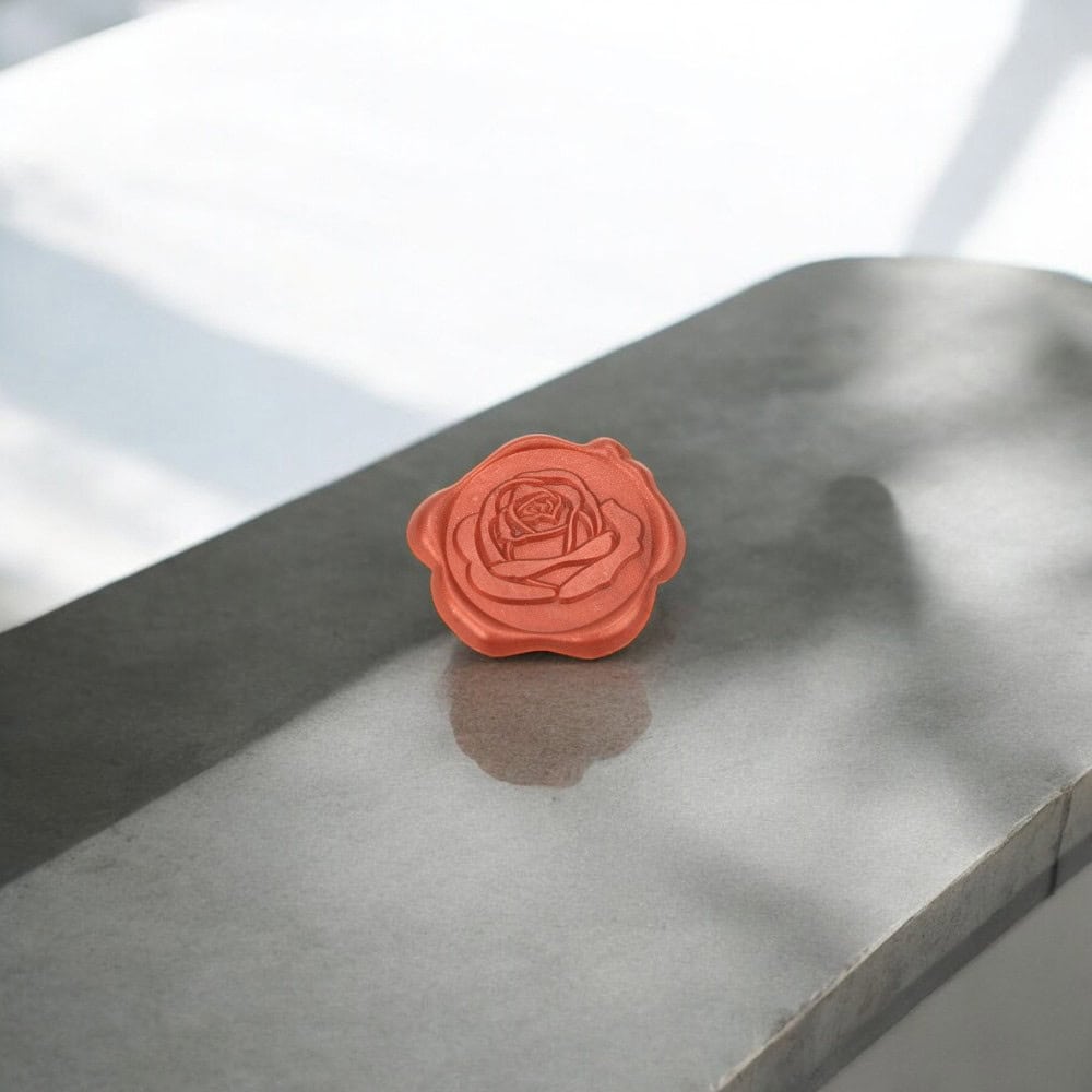 Sigiliu ceară 3cm cu adeziv - model trandafir roșu (set 50 buc) - CraftUp