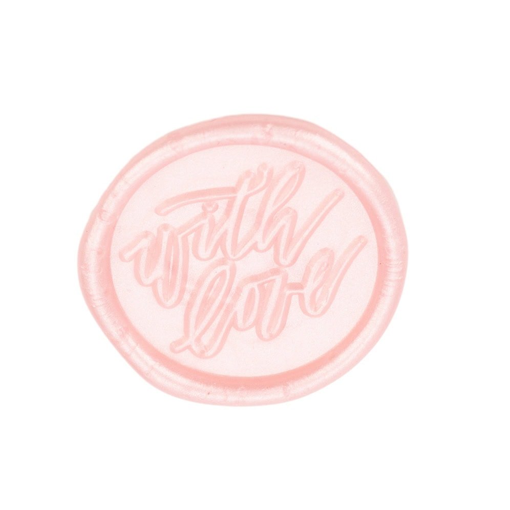 Sigiliu ceară 3cm cu adeziv - model With Love roz (set 50 buc) - CraftUp