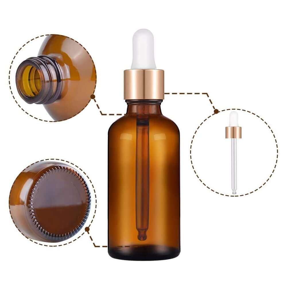 Sticluță ambră reutilizabilă cu pipetă și capac alb - auriu - CraftUp