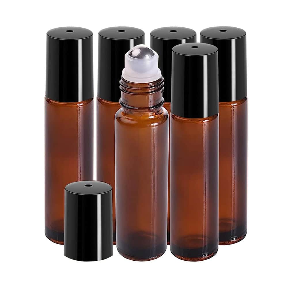 Sticluță ambră reutilizabilă cu roll on metalic și capac negru 10ml - CraftUp