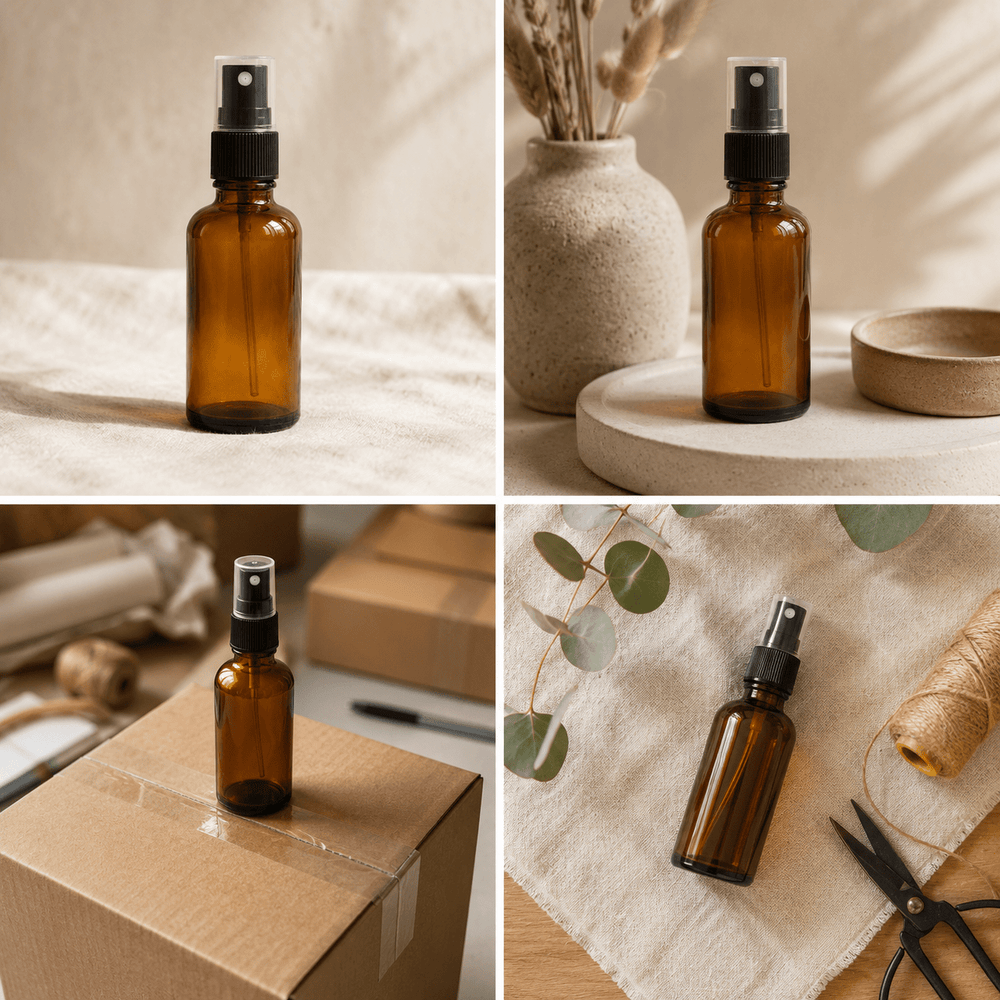 Sticluță ambră reutilizabilă cu spray și capac 50ml - CraftUp
