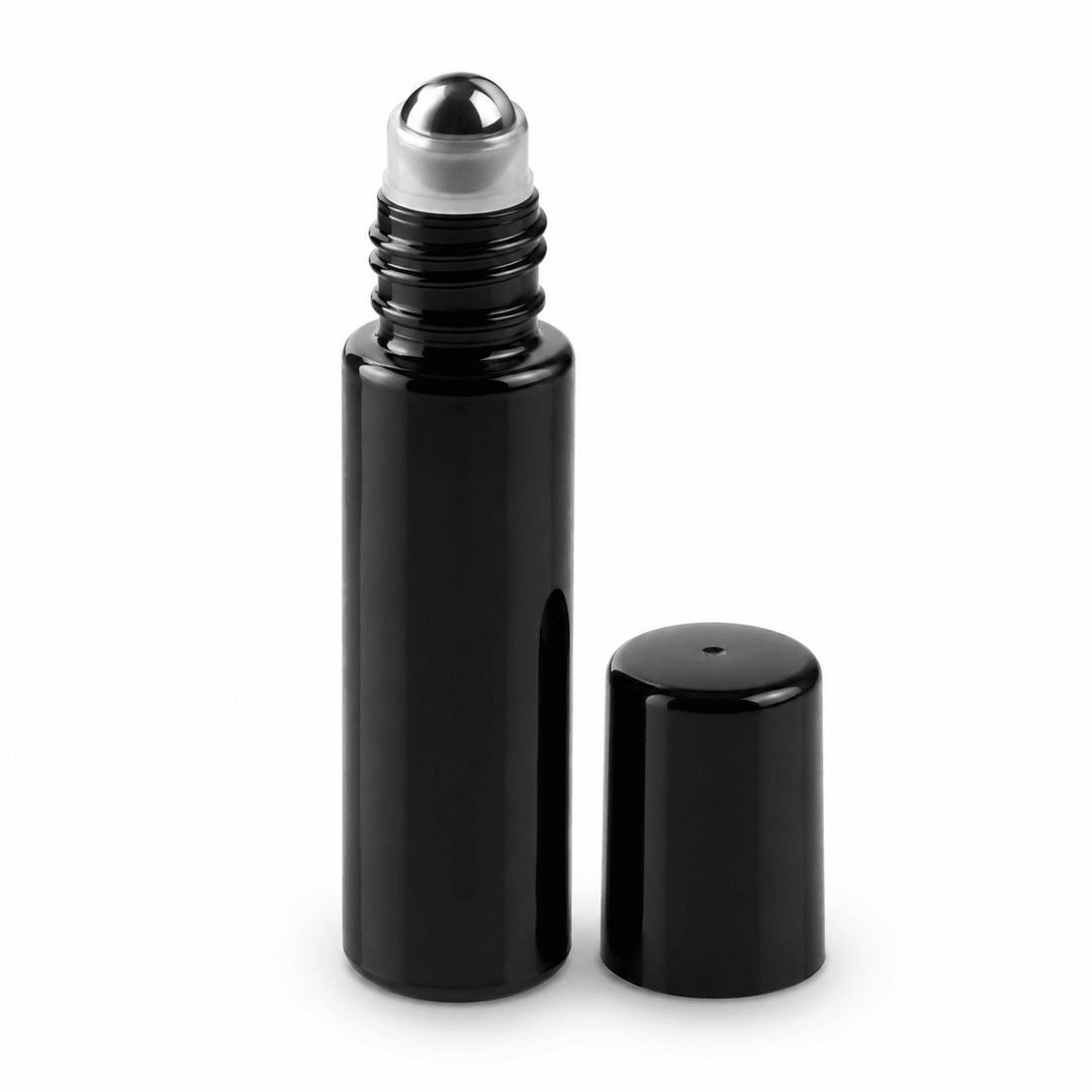 Sticluță neagră reutilizabilă cu roll-on metalic și capac negru 10ml - CraftUp