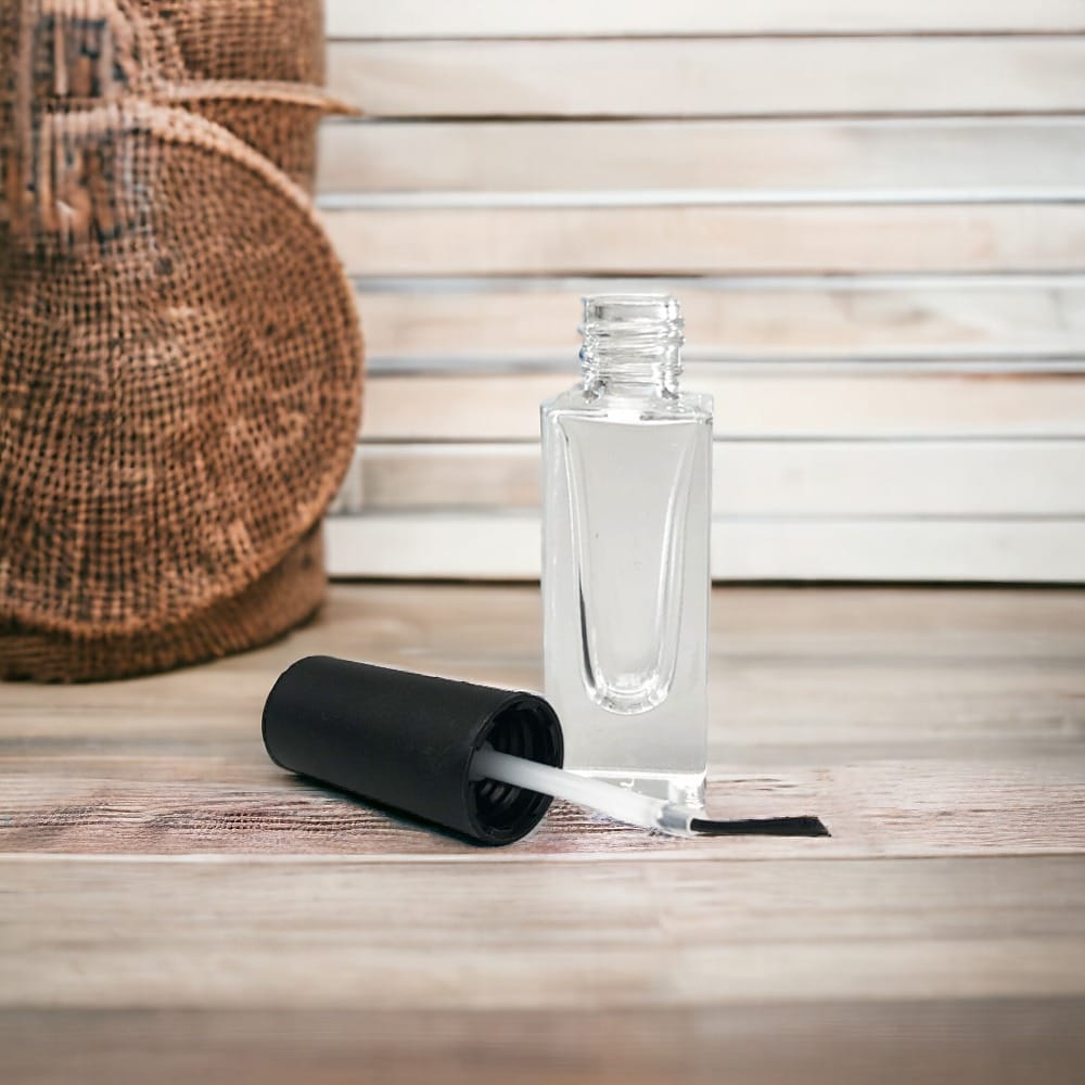 Sticluță transparentă înaltă cu pensulă ojă și capac negru 5ml - CraftUp