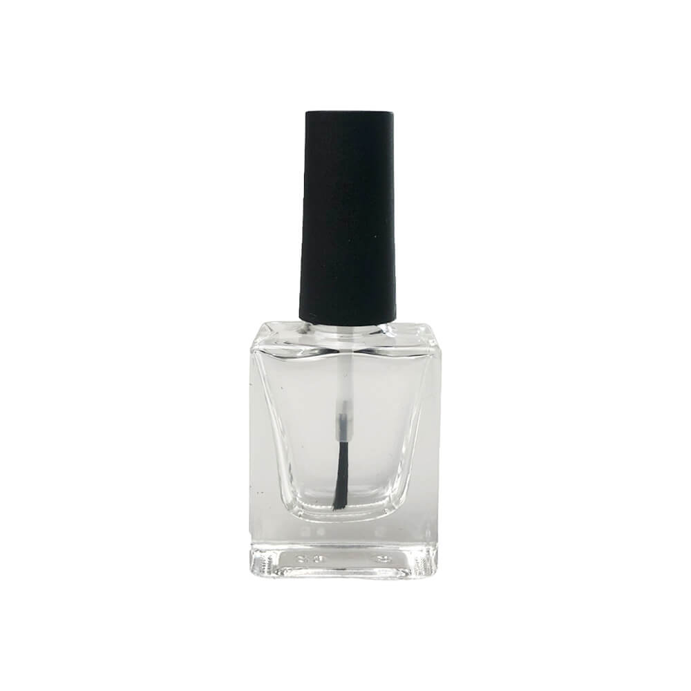 Sticluță transparentă pătrată cu pensulă ojă și capac negru 10ml - CraftUp