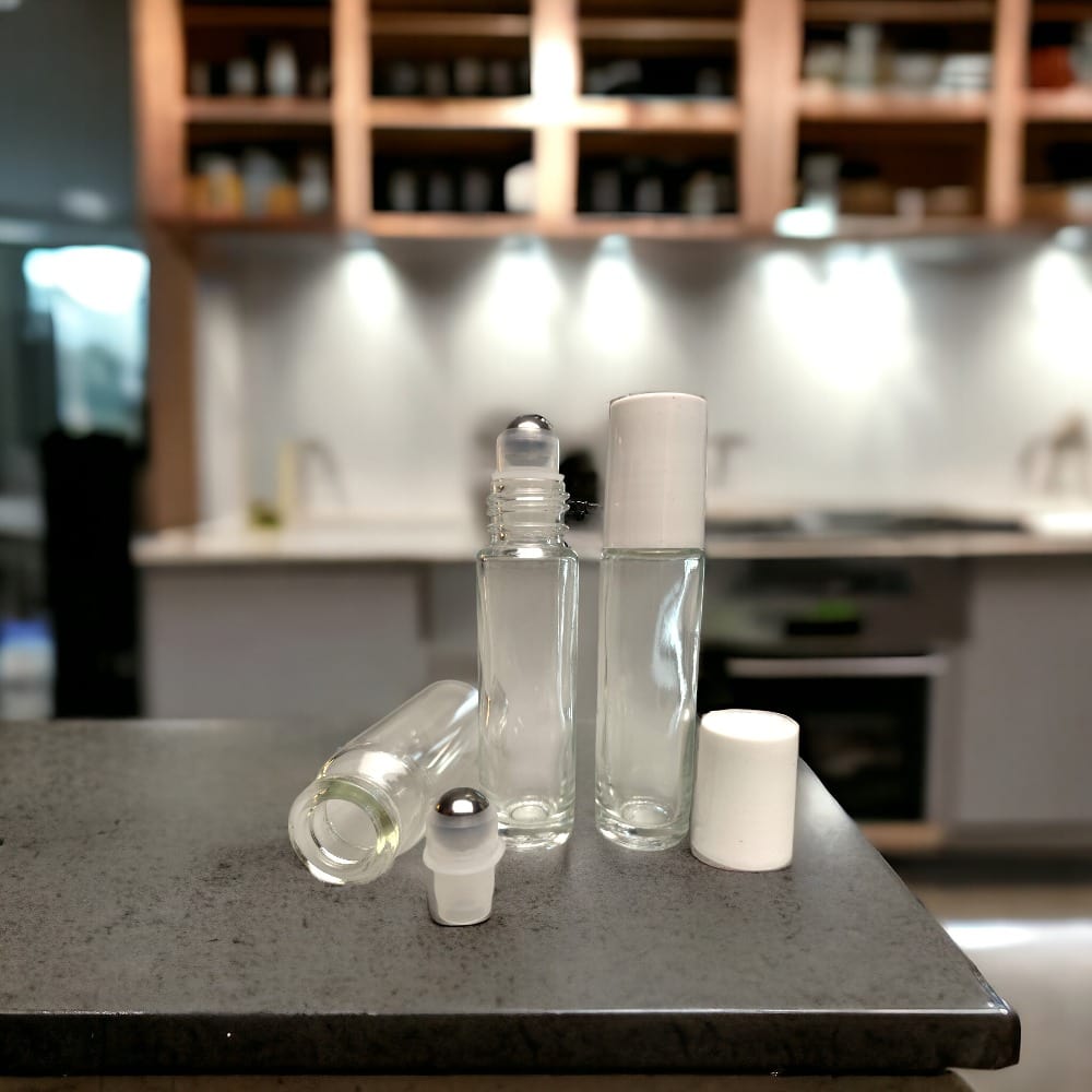 Sticluță transparentă reutilizabilă cu roll on metalic și capac alb - CraftUp