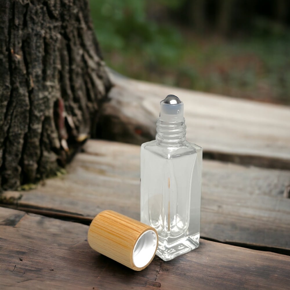 Sticluță transparentă reutilizabilă cu roll - on metalic și capac bambus - CraftUp