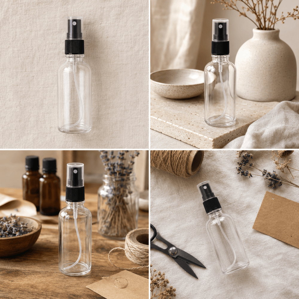 Sticluță transparentă reutilizabilă cu spray și capac 50ml - CraftUp