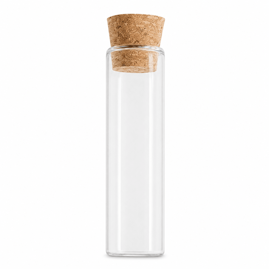 Sticluță transparentă tip eprubetă cu dop de plută 30 ml - CraftUp