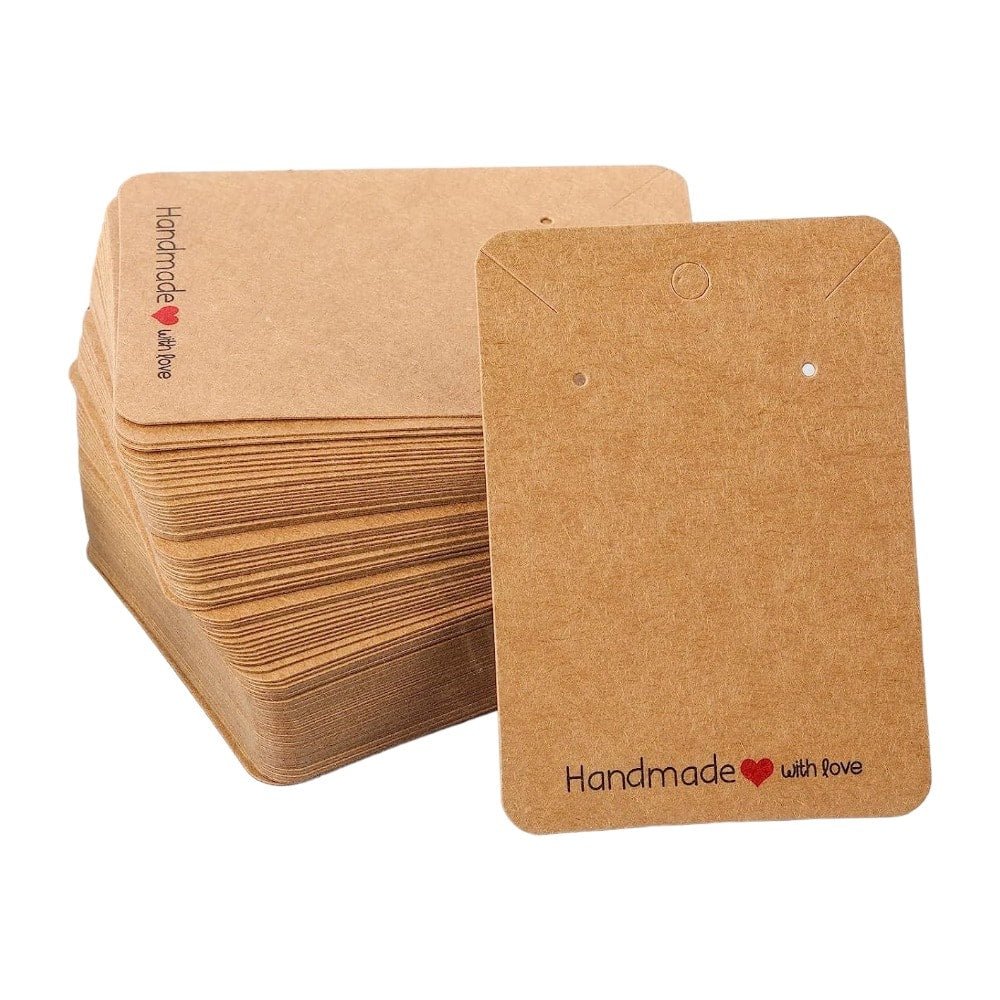 Suport cercei și colier din hârtie cu mesaj Handmade - kraft (set 100 buc) 6x9cm - CraftUp