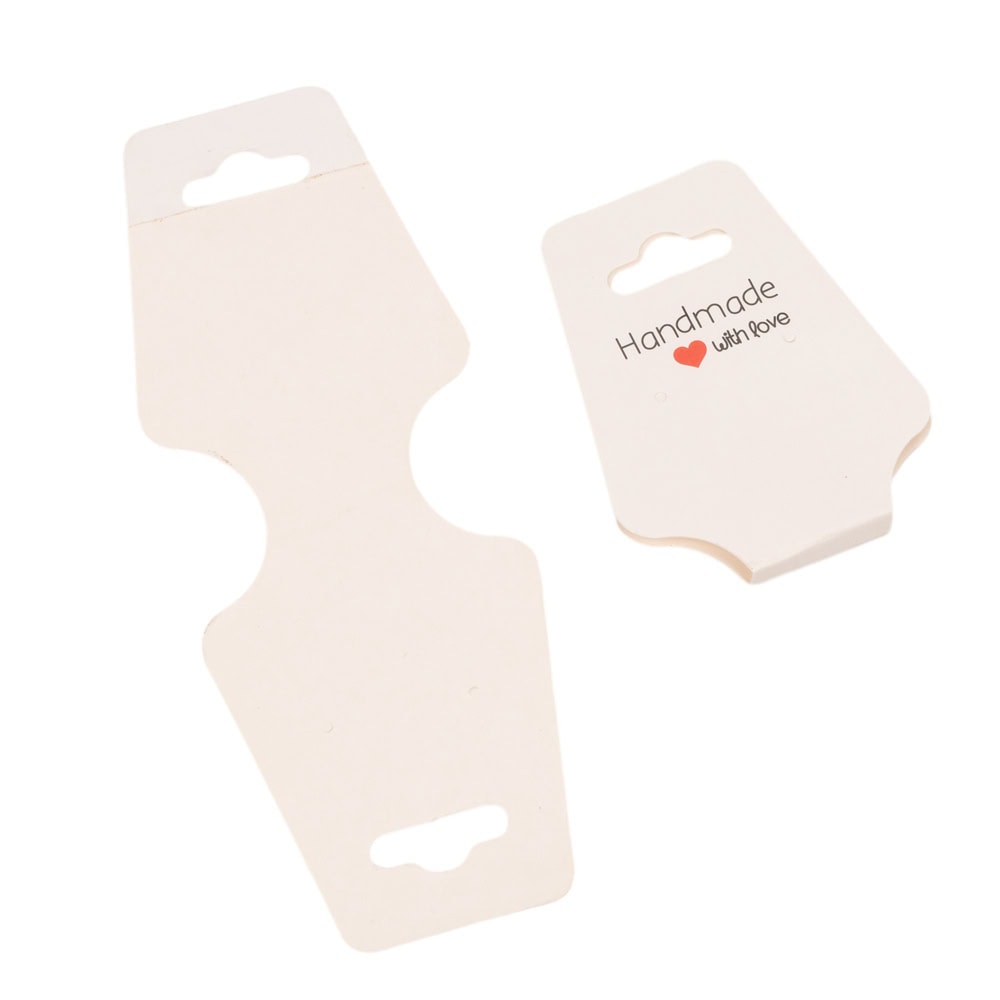 Suport în formă de trapez cu adeziv si mesaj Handmade with love - alb (set 100 buc) - CraftUp