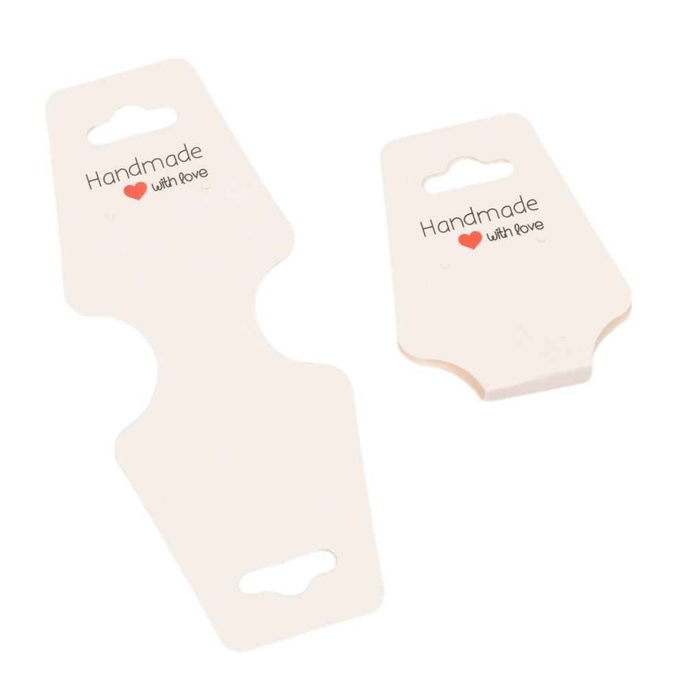 Suport în formă de trapez cu adeziv si mesaj Handmade with love - alb (set 100 buc) - CraftUp