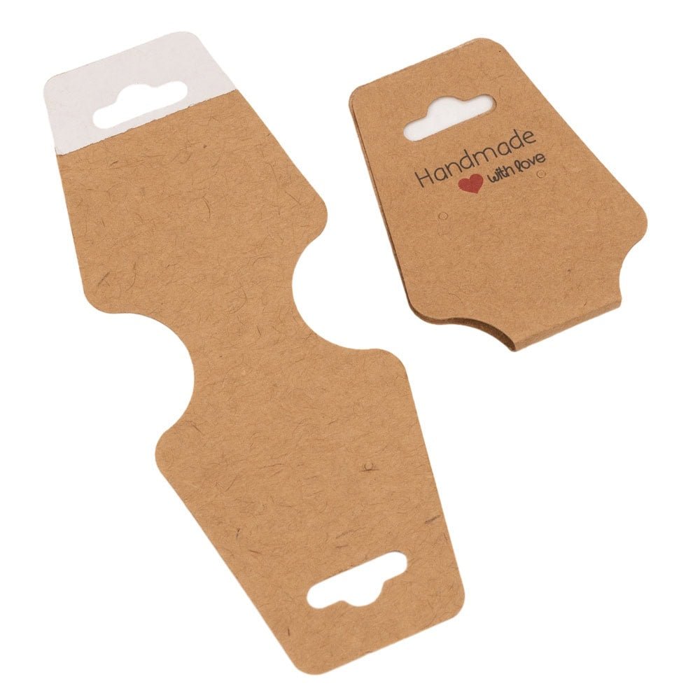 Suport în formă de trapez cu adeziv si mesaj Handmade with love - kraft (set 100 buc) - CraftUp