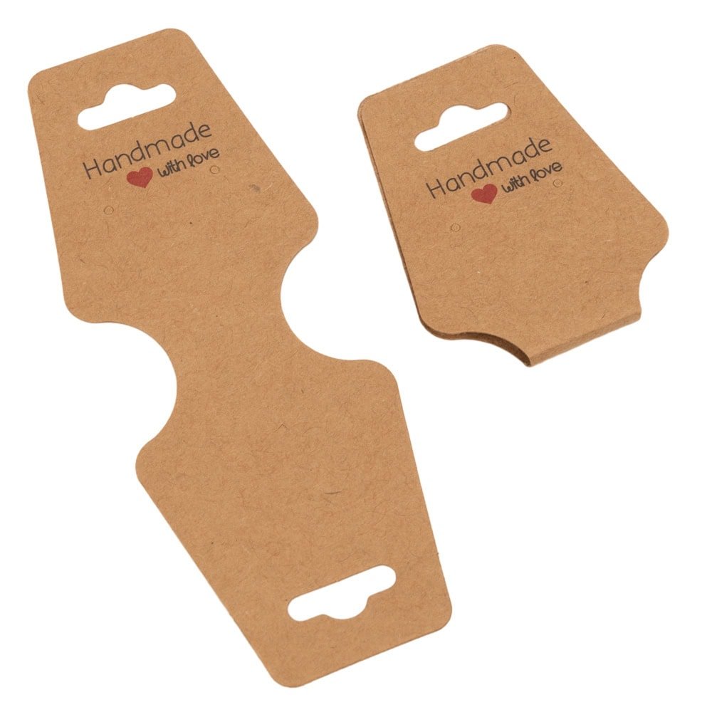Suport în formă de trapez cu adeziv si mesaj Handmade with love - kraft (set 100 buc) - CraftUp