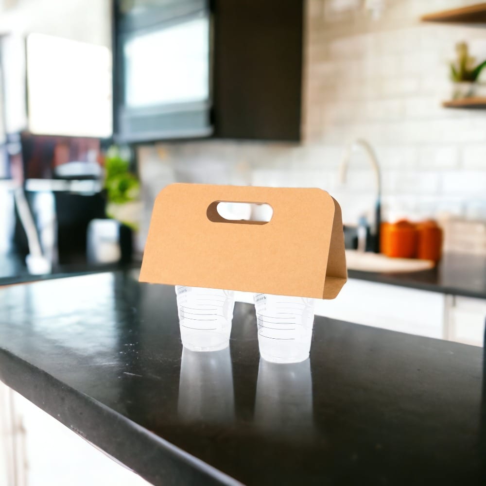 Suport kraft cu mâner pentru două pahare 24x39.5cm (set 50 buc) - CraftUp