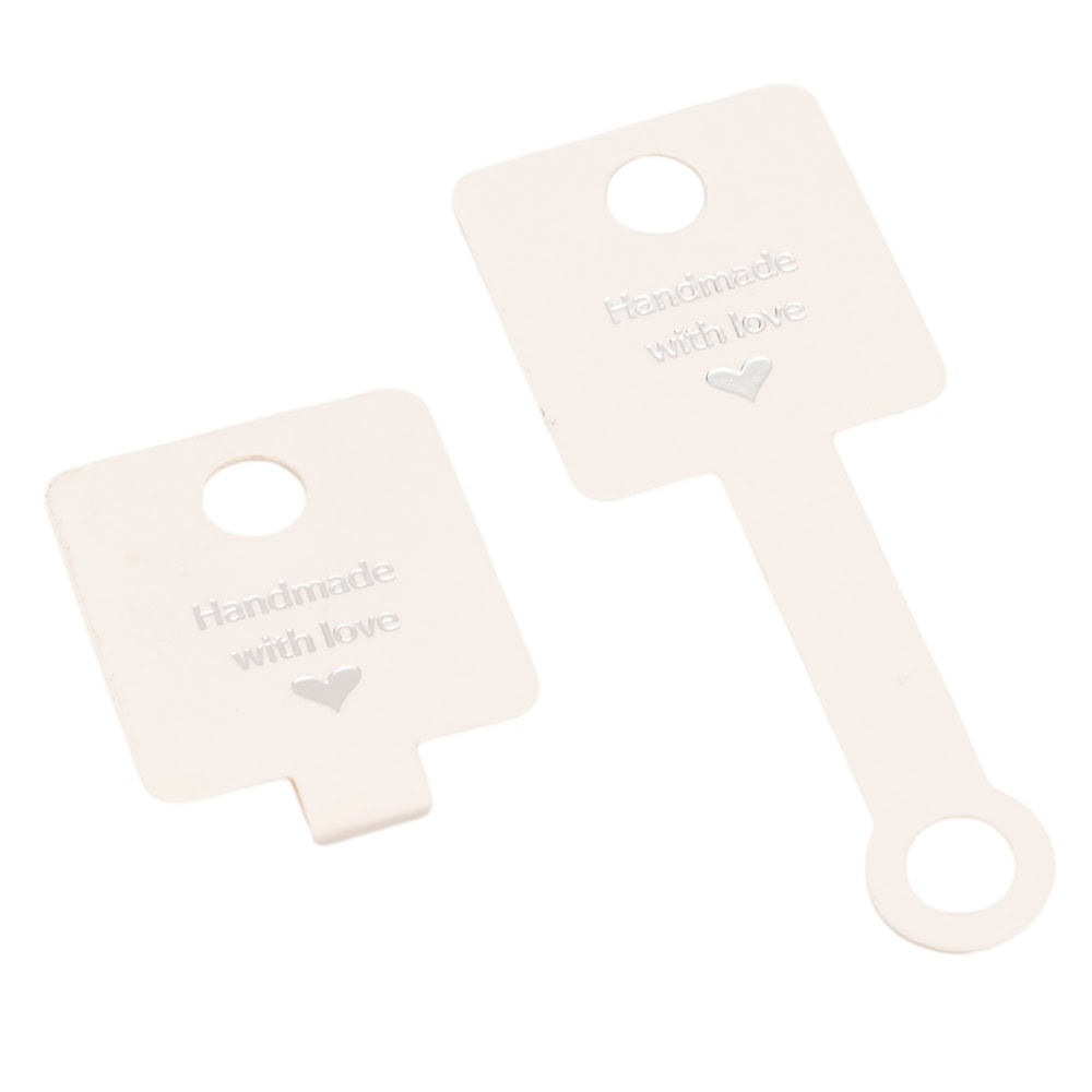 Suport pătrat cu adeziv și mesaj Handmade with love - alb (set 100 buc) - CraftUp