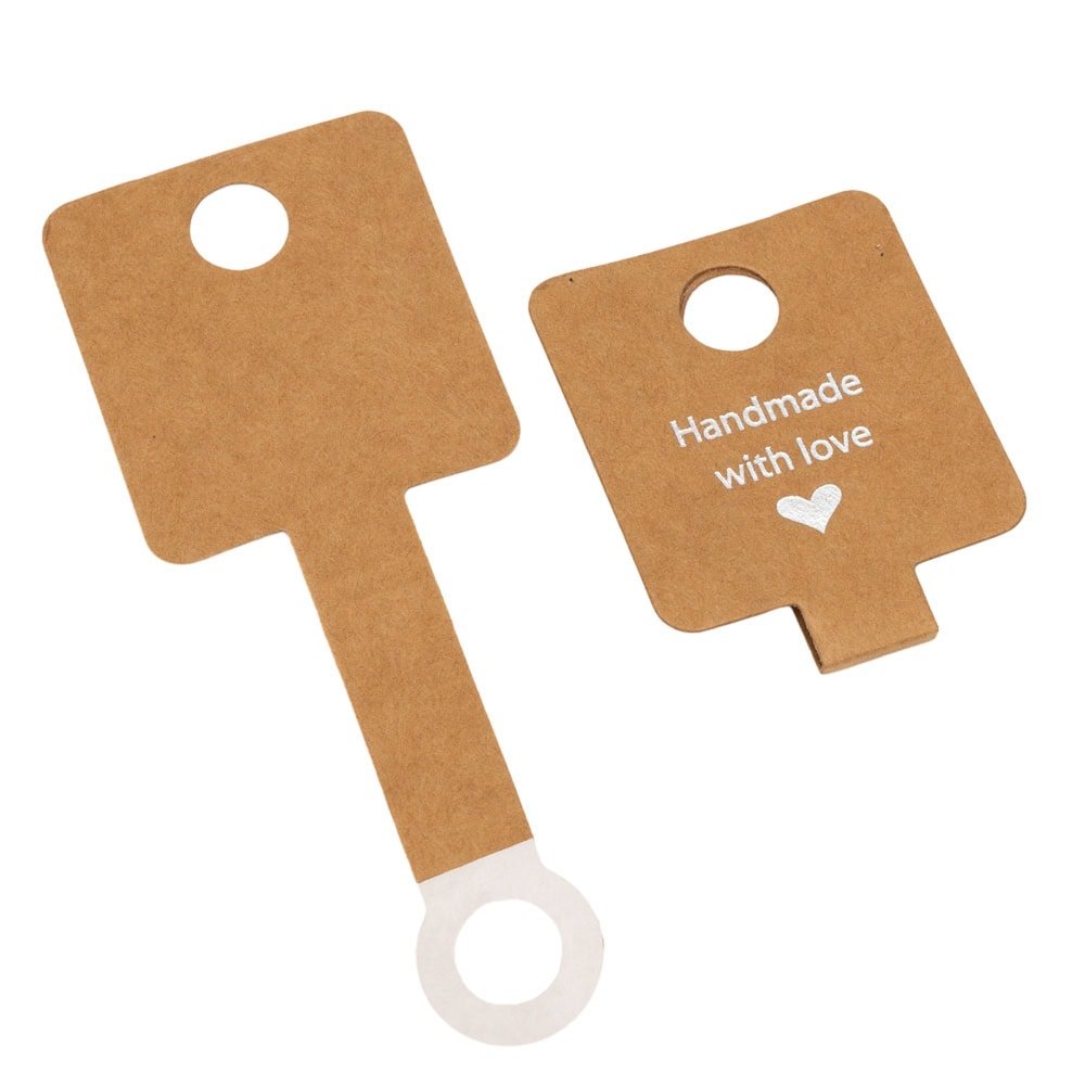 Suport pătrat cu adeziv și mesaj Handmade with love - kraft (set 100 buc) - CraftUp