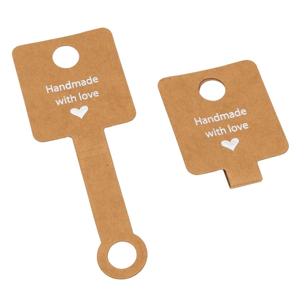 Suport pătrat cu adeziv și mesaj Handmade with love - kraft (set 100 buc) - CraftUp