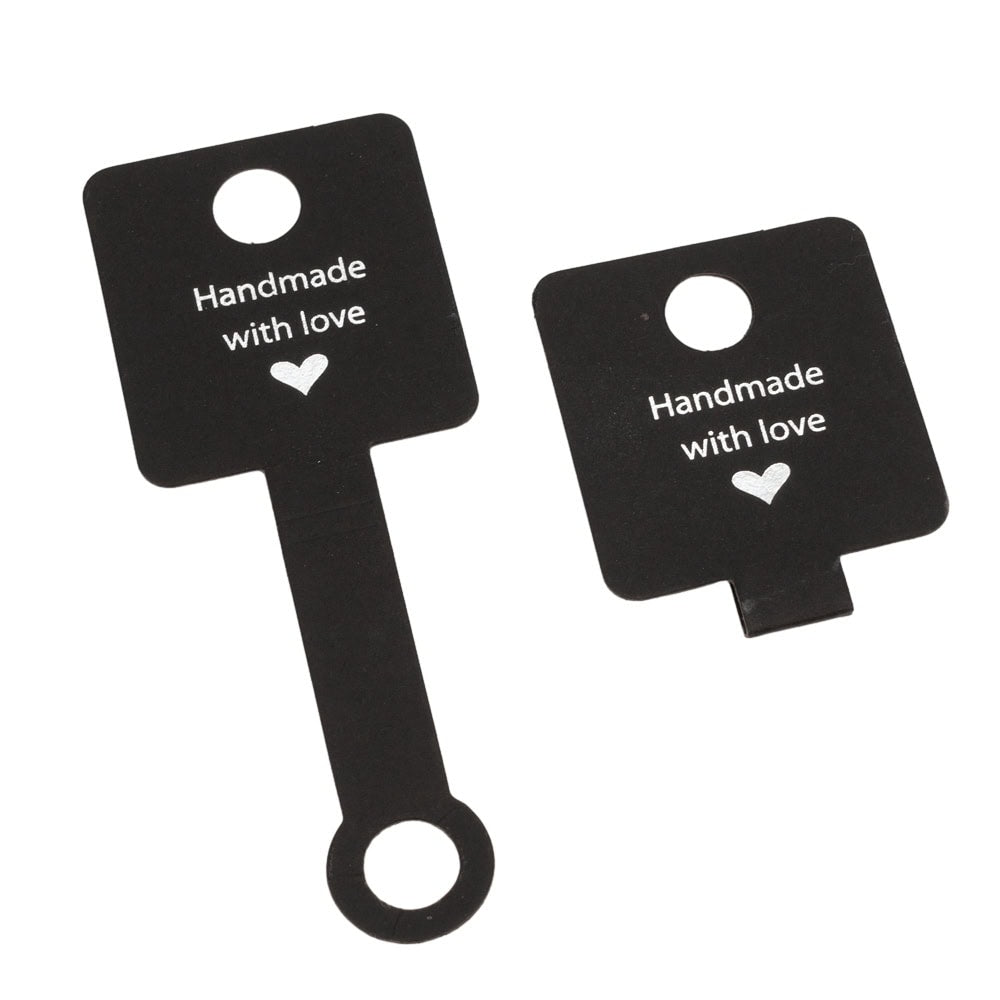 Suport pătrat cu adeziv și mesaj Handmade with love - negru (set 100 buc) - CraftUp