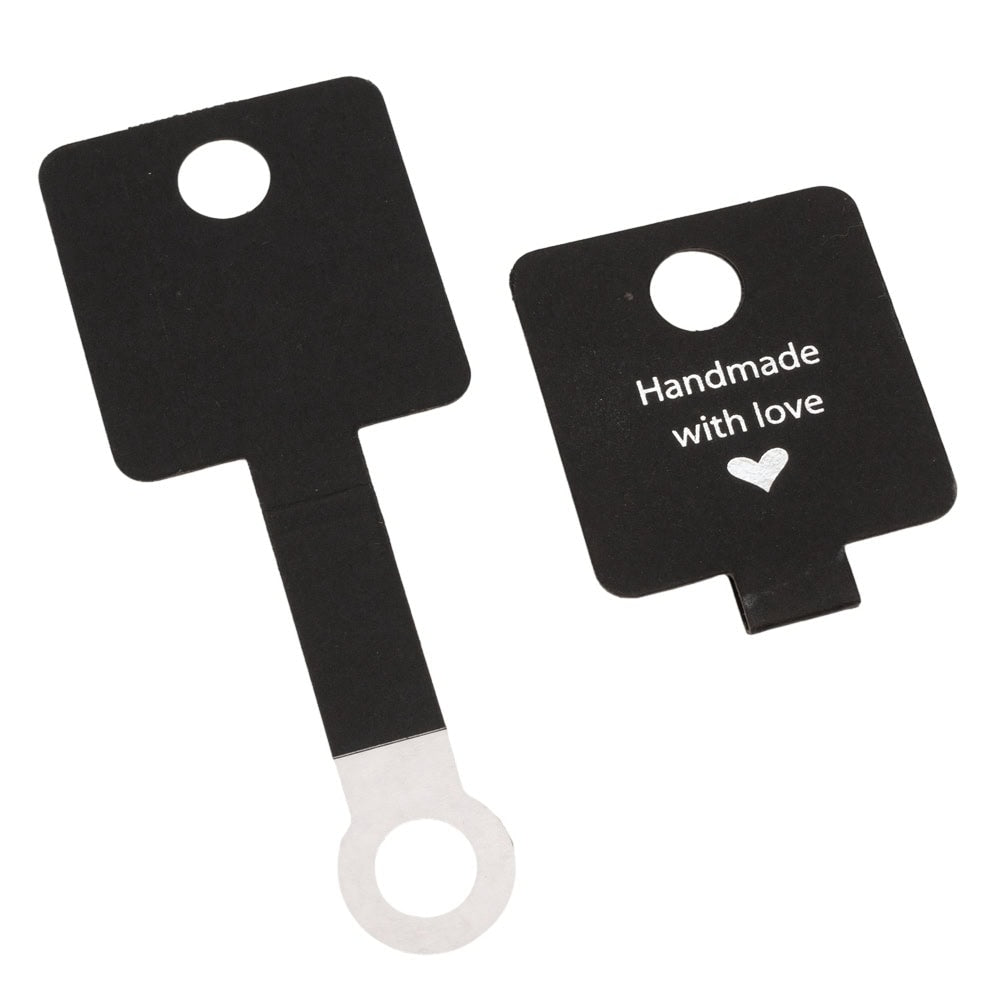 Suport pătrat cu adeziv și mesaj Handmade with love - negru (set 100 buc) - CraftUp